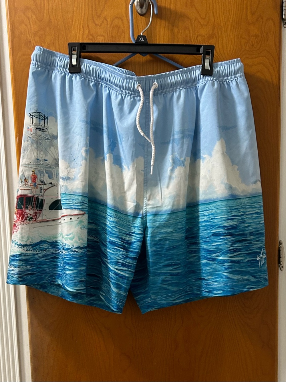Guy Harvey Men's Light Blue Ocean Print Swim Trunks